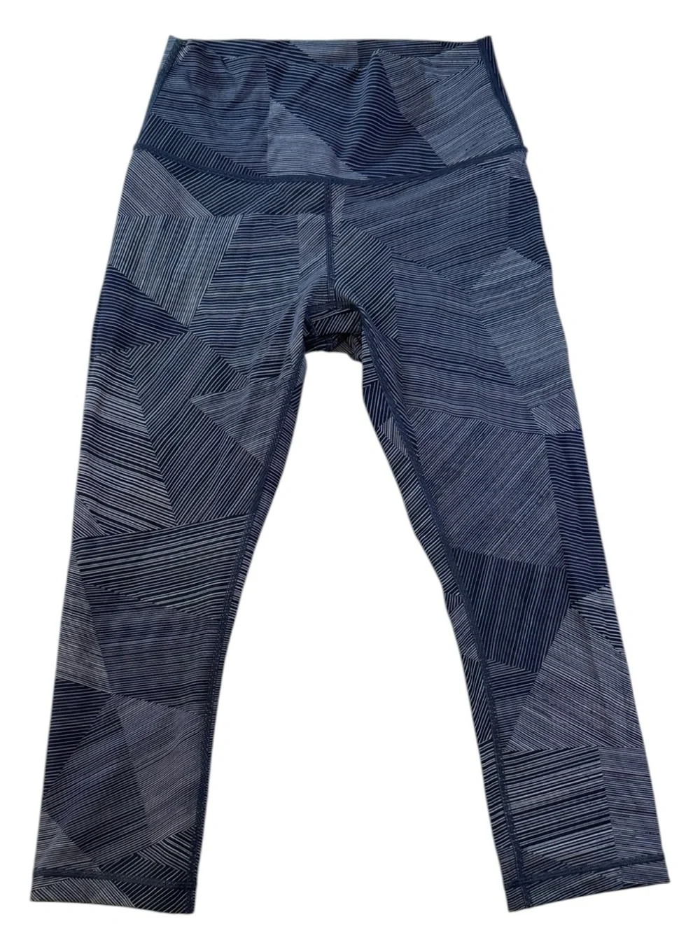 Lululemon Crop Leggings Womens 6 Blue Geometric Stripe Print High Rise Yoga - Picture 3 of 12